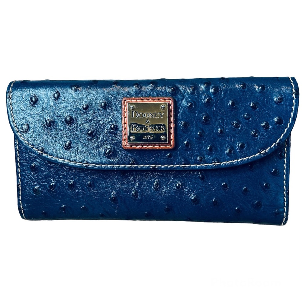 Dooney & Bourke navy blue full quill ostrich zip wallet